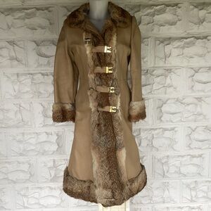 Women's Tan Leather Jacket with Fur Trim